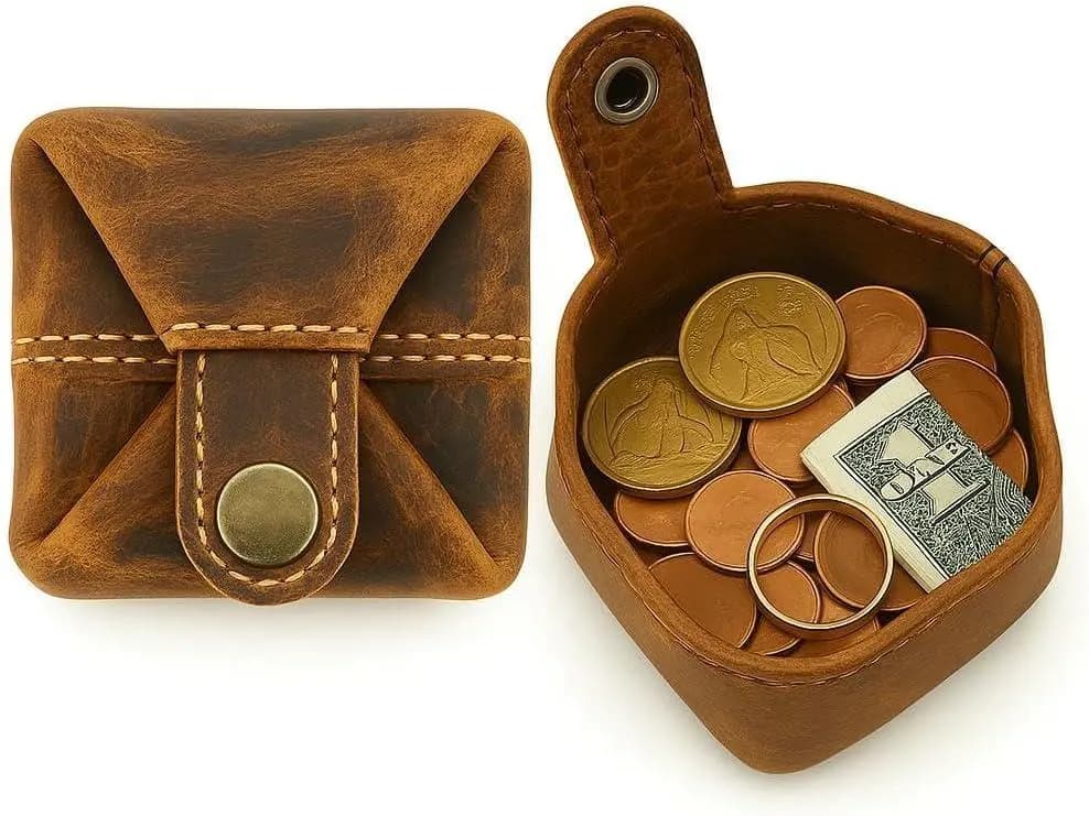 Leather Coin Pouch — Snap Fold in Antique Brown full grain buffalo leather