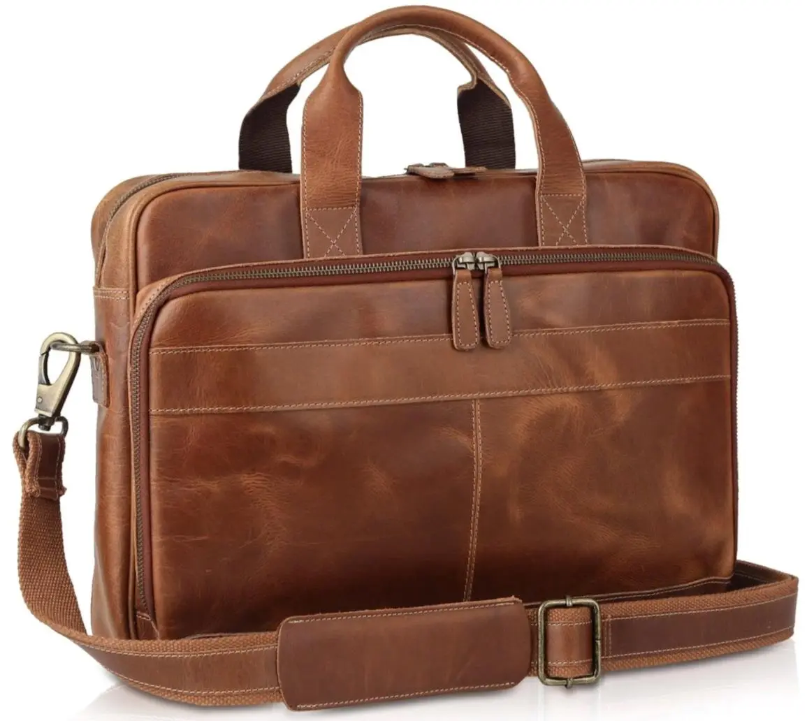 Leather Laptop Bag — Tan, view 1