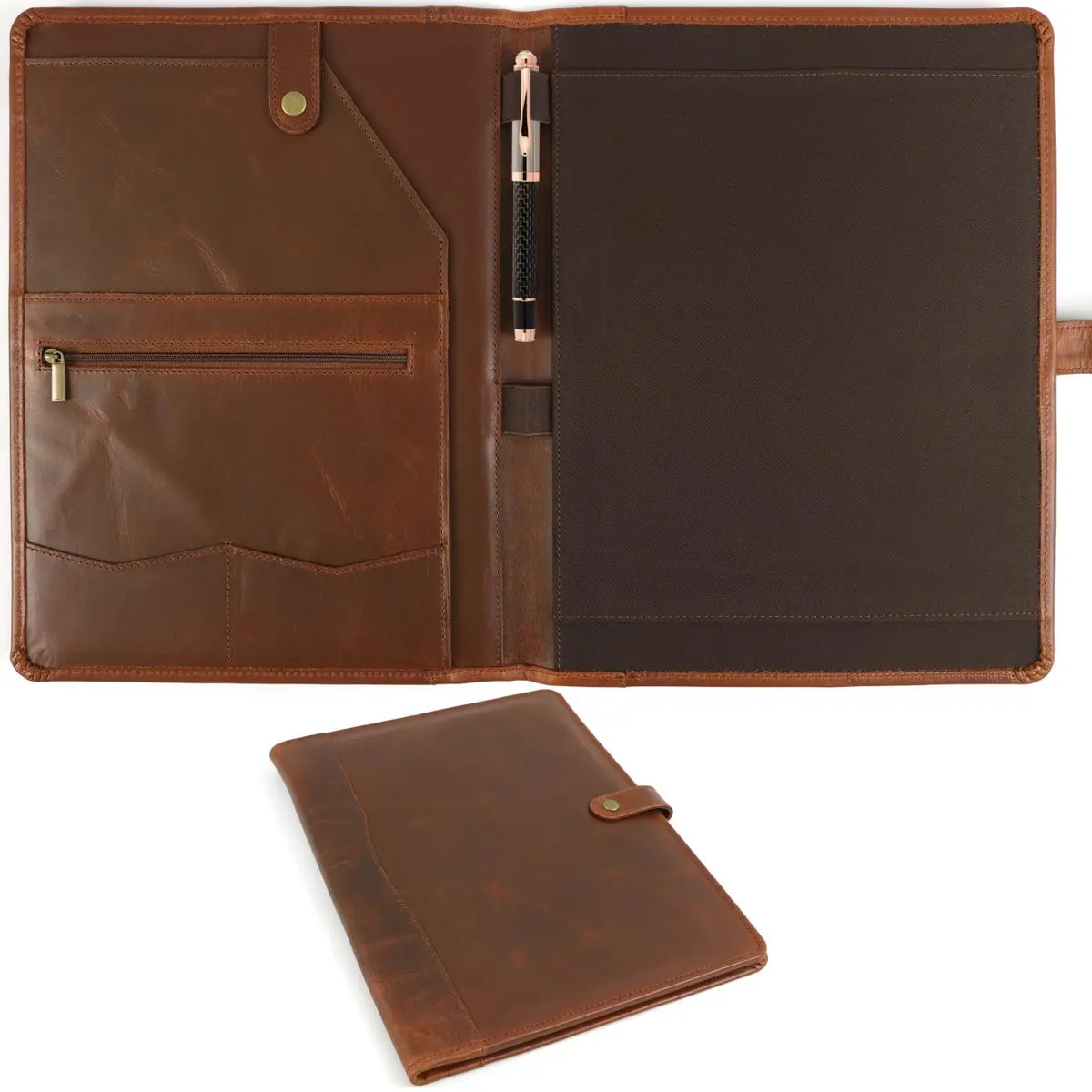 Leather Padfolio Organizer in Brown full grain buffalo leather