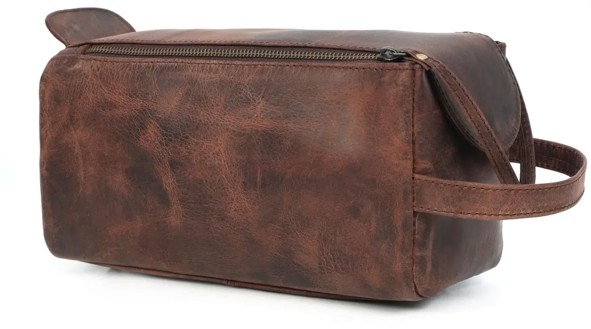 Leather Toiletry Bag in Brown full grain buffalo leather